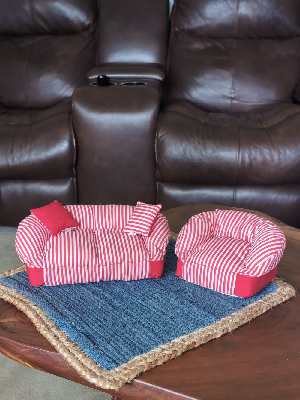 Toymax Red & White Striped Doll Sofa and Chair Set